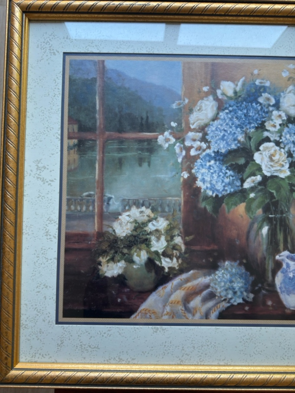 Vintage Hydrangea Framed Wall Art Gold Frame Coastal Grandmillennial - Picture 3 of 8